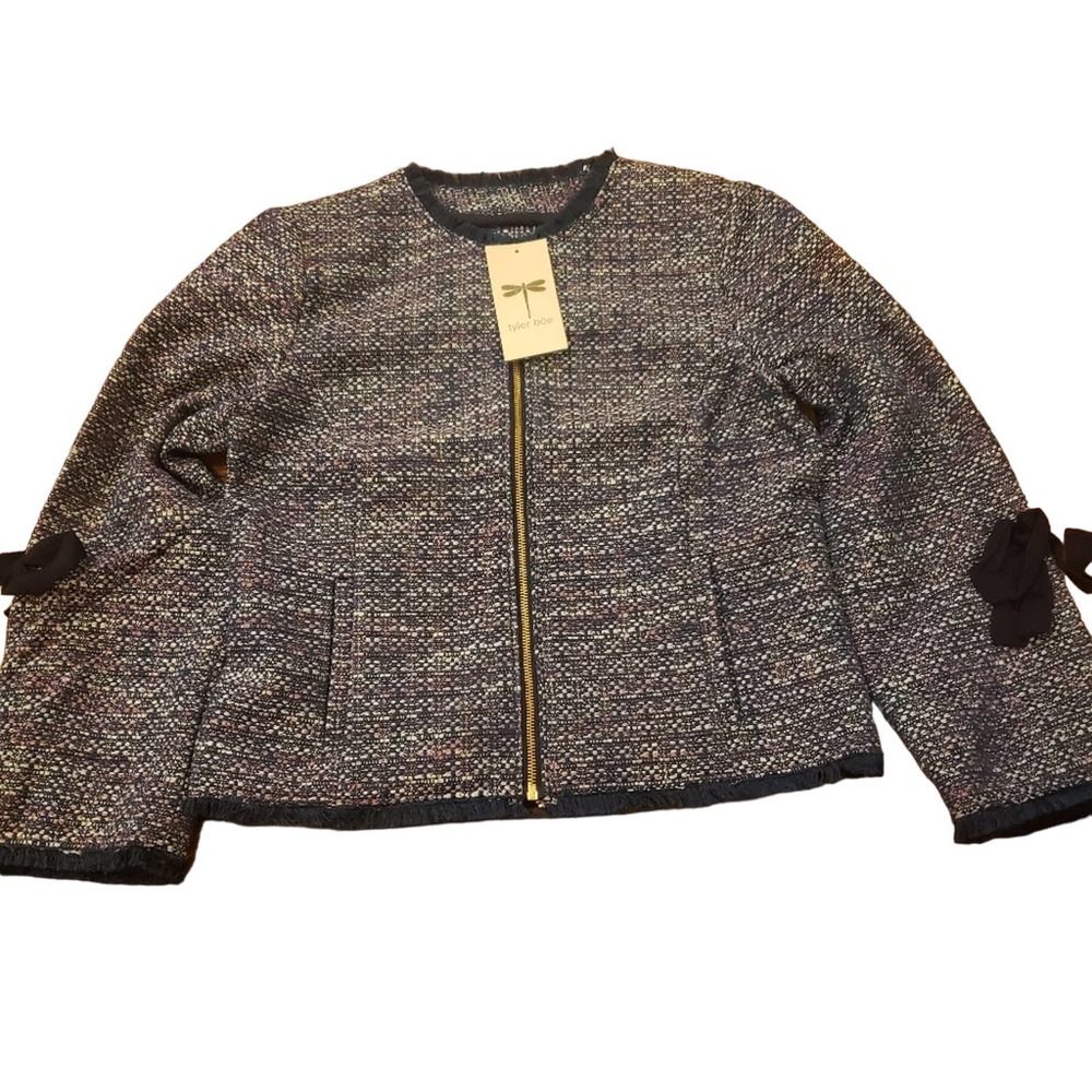 Tyler Boe boucle navy blue jacket with bow size medium - Picture 3 of 6